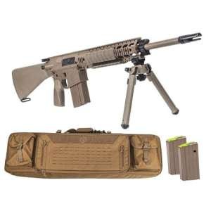 AR-10 Rifle Forged 20" .308 w/ 12.5" Quad Rail, A1 Stock, Magpul Bi-Pod, 3 Mags, & Sabre Bag, FDE