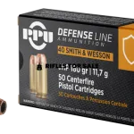 PPU Defense .40 S&W, 180gr, Jacketed Hollow Point, 50rd Box